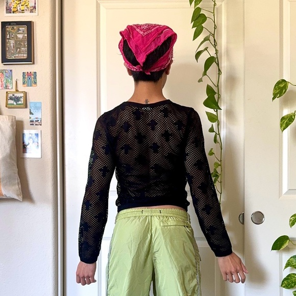 Black Mesh Rave Top With Cross Symbols - Picture 3 of 4